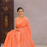 Coral Orange Bandhani Silk Saree