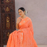 Coral Orange Bandhani Silk Saree