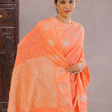 Coral Orange Bandhani Silk Saree