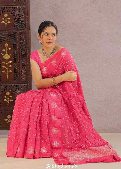 <img> Hot Pink Bandhani Silk Saree