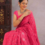 Hot Pink Bandhani Silk Saree