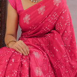 Hot Pink Bandhani Silk Saree