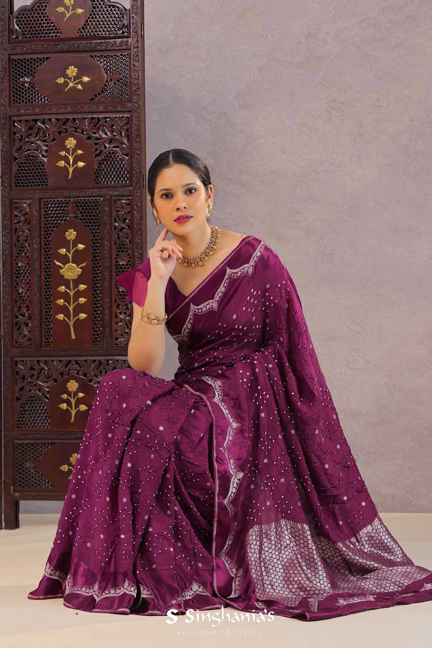 Burgundy Bandhani Silk Saree