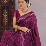 Burgundy Bandhani Silk Saree