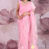 Pink Organza Saree With Embroidery Work