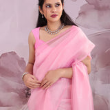 Pink Organza Saree With Embroidery Work