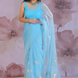 Sky Blue Organza Saree With Embroidery Work