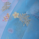 Sky Blue Organza Saree With Embroidery Work