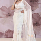 White Organza Saree With Embroidery