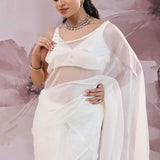 White Organza Saree With Embroidery