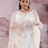White Organza Saree With Embroidery