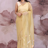 Light French Beige Organza Saree With Embroidery Work