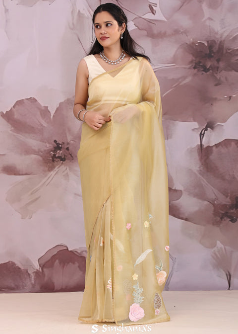 <img> Organza Saree With Embroidery Work