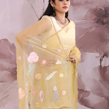 Light French Beige Organza Saree With Embroidery Work