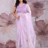 Pale Violet Orange Saree With Embroidery Work