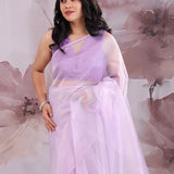Pale Violet Orange Saree With Embroidery Work