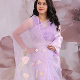 Pale Violet Orange Saree With Embroidery Work