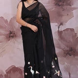 Black Organza Saree With Embroidery Work