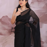 Black Organza Saree With Embroidery Work