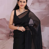 Black Organza Saree With Embroidery Work
