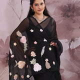 Black Organza Saree With Embroidery Work
