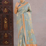 Dark Electric Blue Banarasi Tissue Saree