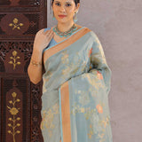 Dark Electric Blue Banarasi Tissue Saree