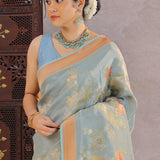 Dark Electric Blue Banarasi Tissue Saree