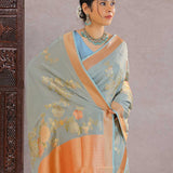 Dark Electric Blue Banarasi Tissue Saree