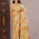 Buttercream Beige Banarasi Saree With Scallop Border