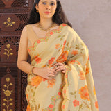 Buttercream Beige Banarasi Saree With Scallop Border