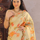 Buttercream Beige Banarasi Saree With Scallop Border