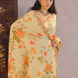 Buttercream Beige Banarasi Saree With Scallop Border