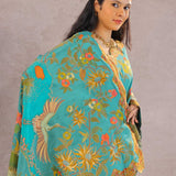 Dark Turquoise Banarasi Saree With Scallop Border