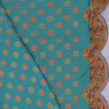 Dark Turquoise Banarasi Saree With Scallop Border