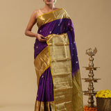 Heiti Purple Kanjivaram Silk Saree With Peacock Motifs