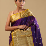 Heiti Purple Kanjivaram Silk Saree With Peacock Motifs
