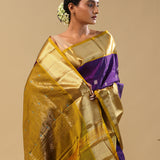 Heiti Purple Kanjivaram Silk Saree With Peacock Motifs