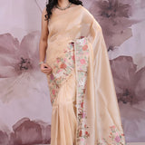 Pink Beige Tissue Saree With Scallop Border
