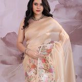 Pink Beige Tissue Saree With Scallop Border
