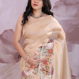 Pink Beige Tissue Saree With Scallop Border