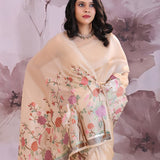 Pink Beige Tissue Saree With Scallop Border