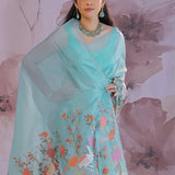 Electric Blue Tissue Saree With Embroidery Work