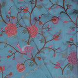 Electric Blue Tissue Saree With Embroidery Work