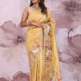 Dark Beige Tissue Saree With Embroidery Work