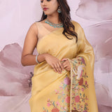 Dark Beige Tissue Saree With Embroidery Work