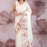 White Tissue Saree With Embroidery Work