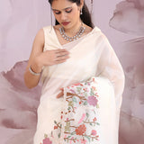 White Tissue Saree With Embroidery Work