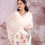 White Tissue Saree With Embroidery Work