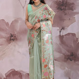 Pistachio Green Tissue Saree With Embroidery Work